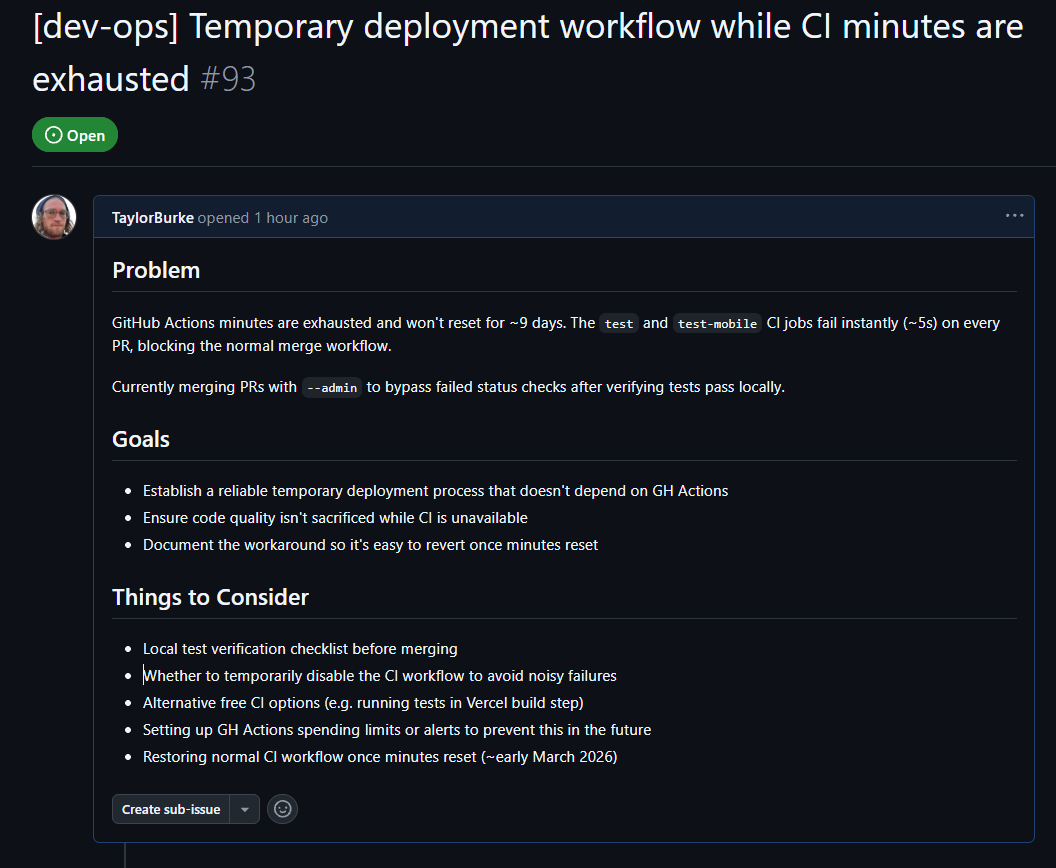 GitHub issue created by Claude Code with full context